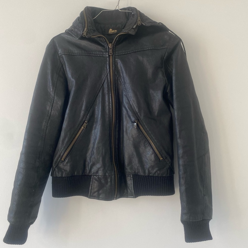 90s Y2K Please Leather Jacket with Hood, Made in Italy